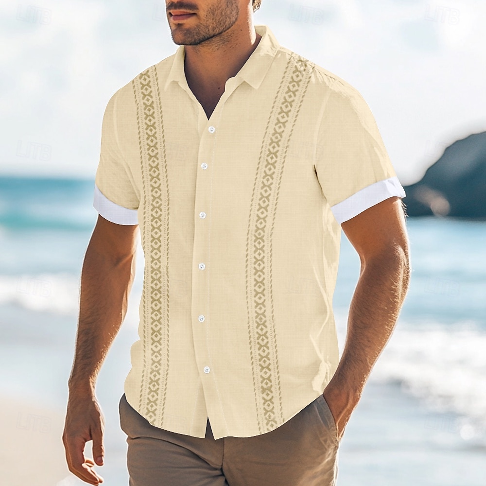 Pánské Geometrický Košile Košile Guayabera Košile na knoflíky Krátký rukáv Móda pro volný čas Dovolená Na den Oblečení na pláž Léto Jaro Přehnutý košile s límečkem Bílá Vodní modrá Trávová zelen 2025 - $23.99 –P4