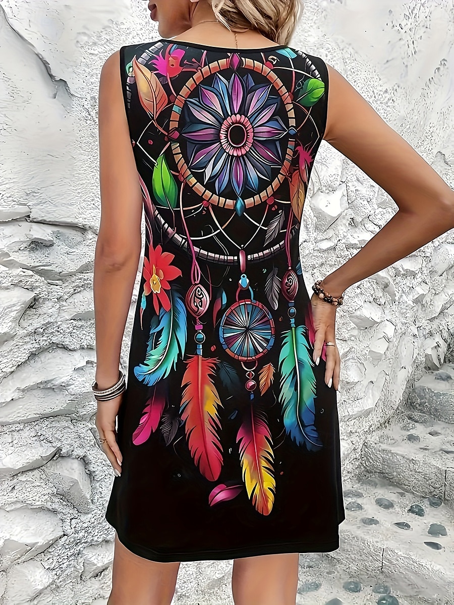 Women's Mini Dress A Line Dress Summer Dress Vacation Casual Daily Regular Fit Graphic Tribal Sleeveless Crew Neck Black Summer 2025 - $20.99 –P2