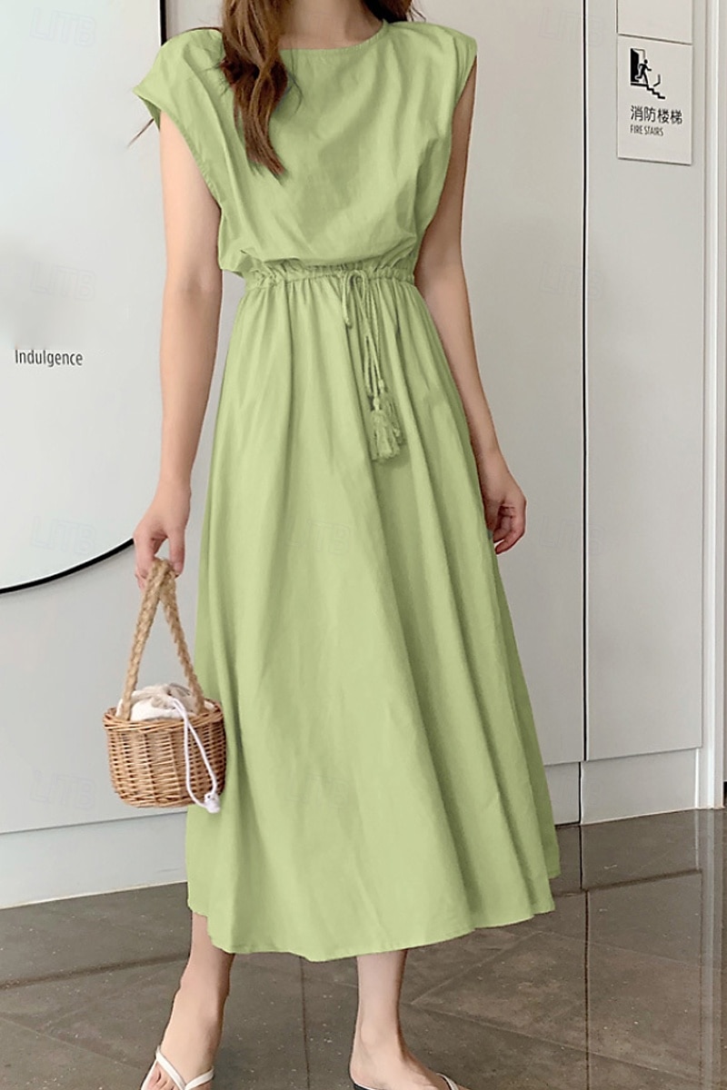 Per donna Abito Midi Abiti in cotone e lino Moda Classico Moderno All'aperto Quotidiano Ferie Vestibilità regolare Semplice Senza Maniche Girocollo Nero Verde chiaro Verde militare Blu marino Estate del 2025 a $26.99 –P3