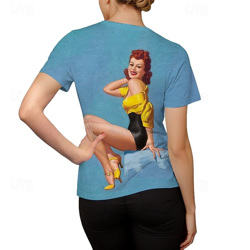 2025年 Ｔシャツ(21) レトロポスター レトロガール グラフィック柄 用途 女性用 成人 マスカレード 3Dプリント バケーション パーティー  コレクション – GBP £10 –P8