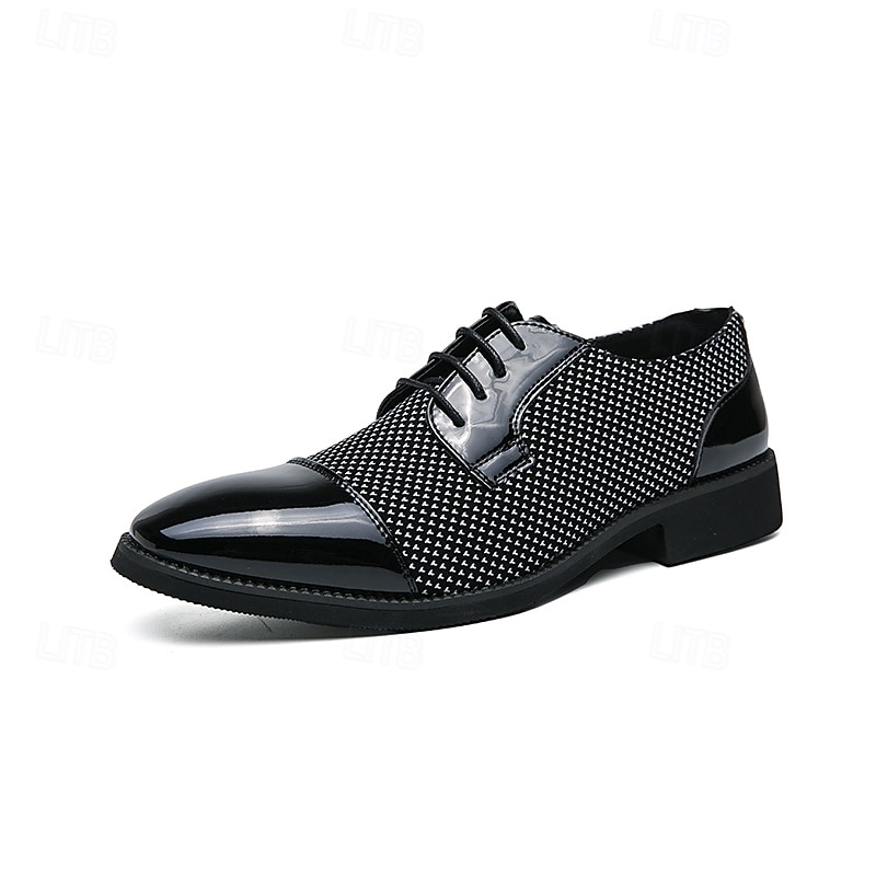 scarpe oxford da uomo in pied de poule bianco e nero con dettagli in vernice, elegante design con lacci per eventi formali alla moda del 2025 a $42.99 –P3