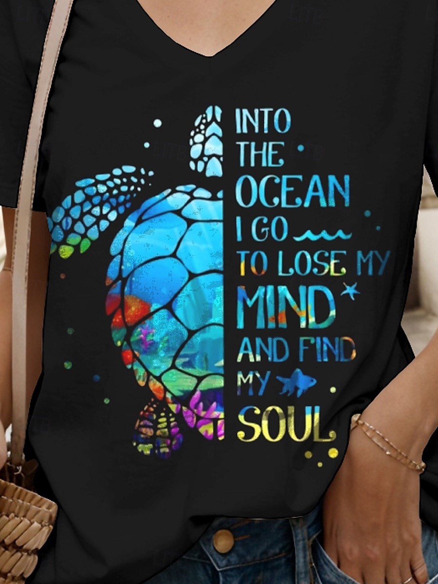 Women's Blouse Graphic Animal Letter Casual Short Sleeve V Neck Regular Tops Daily Going out Beach Wear Print Black Summer 2025 - $27.99 –P3