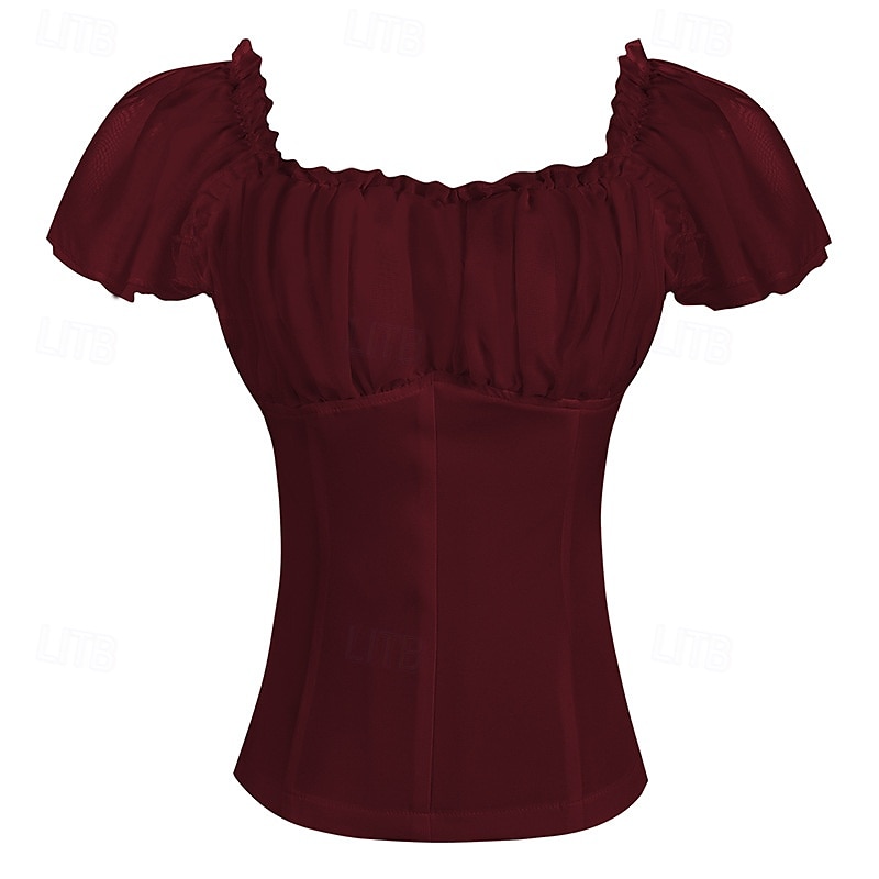 Retro / vintage Rococo Renascentist Bluză / Cămașă Dantelă Funde Culoare solidă Pentru femei Pirat Regal Mascaradă Casul / Zilnic Adulți Bluză 2025 - $27.99 –P9