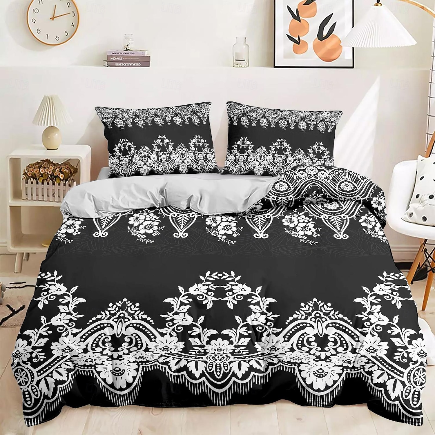 Ensemble de housse de couette bohémien 100 % coton literie douce et respirante avec motif noir et blanc housse de couette légère et durable confortable pour toutes les saisons facile à entretenir de 2025 ? $60.99 –P4