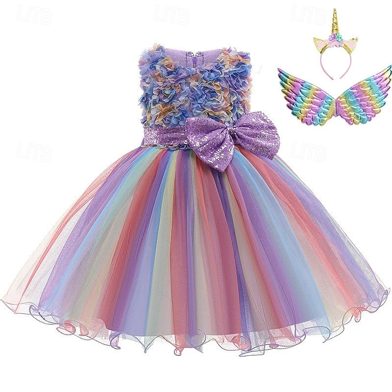 2025年 子供 女の子 ドレス コスプレドレス プリンセスドレス ユニコーン フラワー ノースリーブ 性能 パーティー コスプレ衣装 メッシュ かわいいスタイル 愛らしい コスチューム ポリエステル ミディ パーティードレス チュールワンピース 春 秋 4年以上 ピンク パープル ライトブルー  コレクション – $33.99 –P7