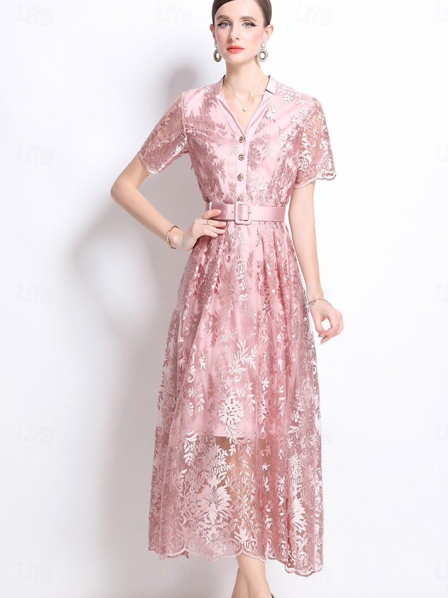 A-Linie Quinceanera Kleider Elegantes Kleid Hochzeitsgäste Knöchellang Kurzarm V-Ausschnitt Polyester mit Stickerei 2025 - $89.99 –P2