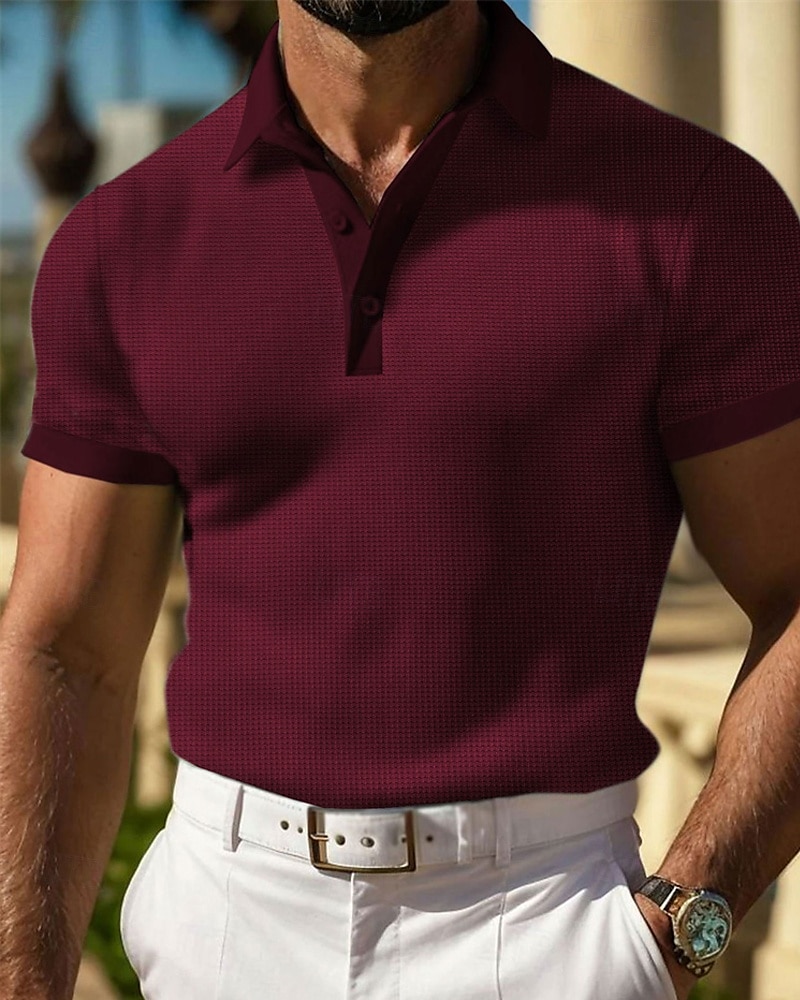 Herr Våffelpikétröjor Golftröja Arbete Ledigt Kavajslag Kortärmad Grundläggande Modern Slät Knappar Sommar Vår Normal Svart Vit Gul Rubinrött Ljusgrå Ljusblå Våffelpikétröjor 2025 - $17.99 –P6