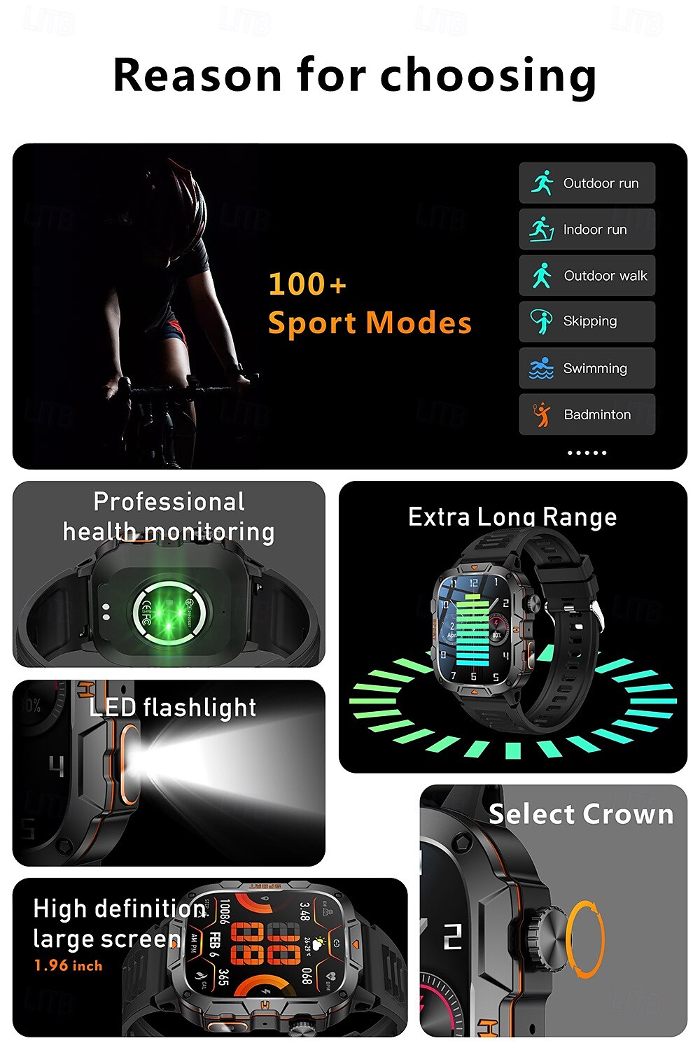 2025年 LED メンズ スマートウォッチ ブルートゥース通話 マルチスポーツモード 健康モニター Android iOS  コレクション – $44.99 –P2