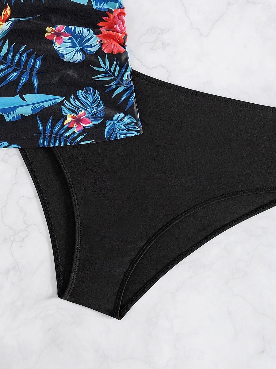 Maillots de bain femmes Bikini 2 pièces Maillot de bain échancré Sans dos Slim Vêtements de plage Vacances Floraux Col halter Sans manches de 2025 ? $23.99 –P12