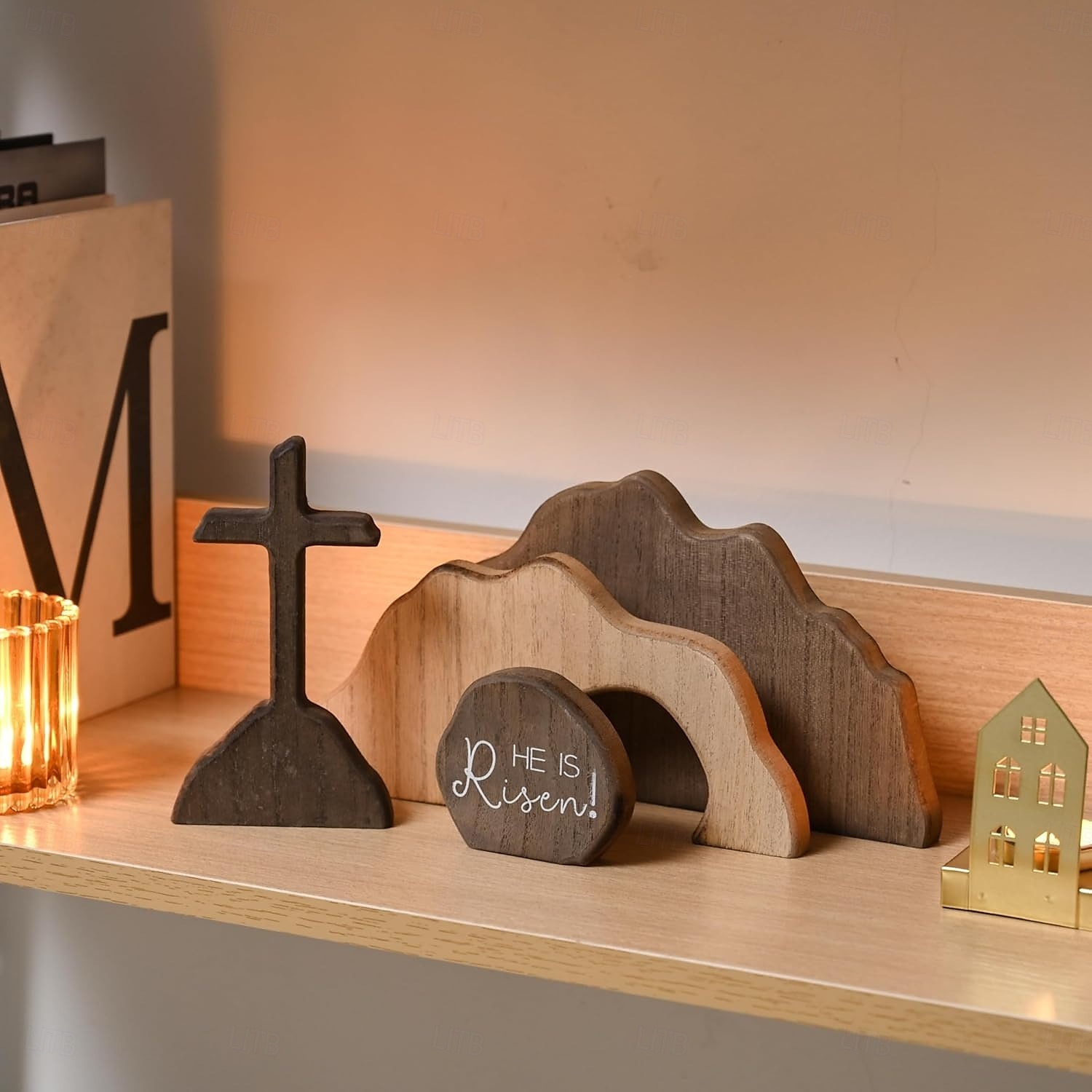 Empty Tomb Easter Scene and Cross Decoration, Wood Easter Resurrection Scene for Tiered Tray, Jesus Nativity Scene Decor for Religious Decorations, Home Office Tabletop, Shelf Decor 2025 - $18.99 –P9