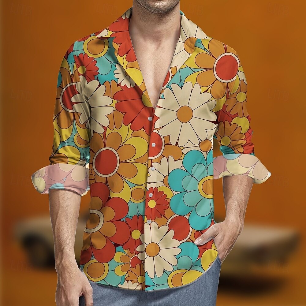 Retro Antiguo Años 70 Camisas Camisa hawaiana Hippie Floral Disfraz Hombre Mascarada Fiesta Ropa Cotidiana Desfile del orgullo Adulto Camisas 2026 - $23.99 –P4