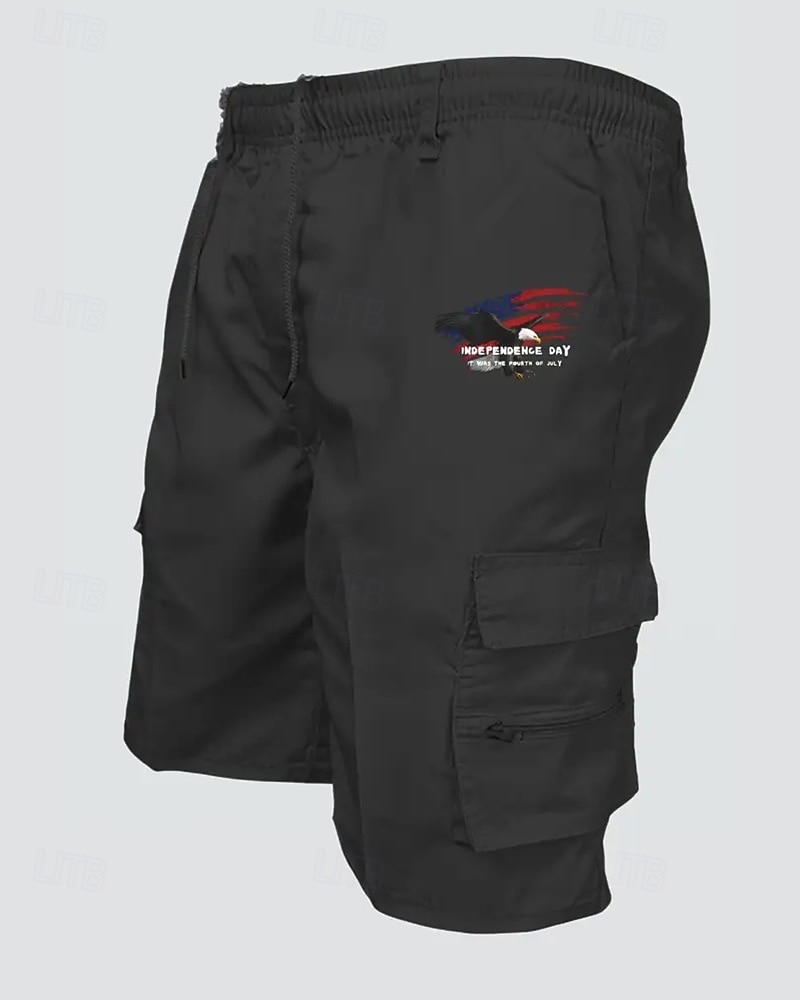 Men's Cargo Shorts Shorts Summer Shorts Drawstring Elastic Waist Multi Pocket Eagle National Flag Comfort Wearable Knee Length Outdoor Sport Daily Fashion Casual Black Navy Blue 2025 - $18.99 –P9