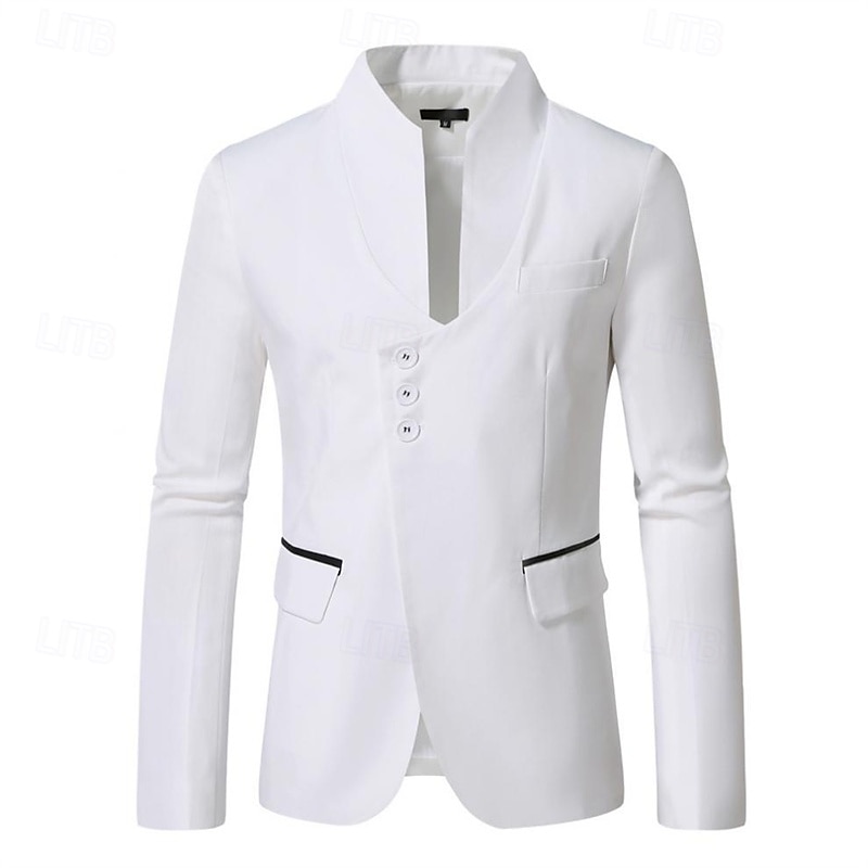 Hombre Graduación chaqueta Negocio Fiesta de Cóctel Fiesta de Boda Moda Casual Primavera Otoño Poliéster Plano Botones Bolsillo Cómodo Botonadura Simple Chaqueta de sport Negro Blanco Rojo Color Caquí 2025 - $49.99 –P2