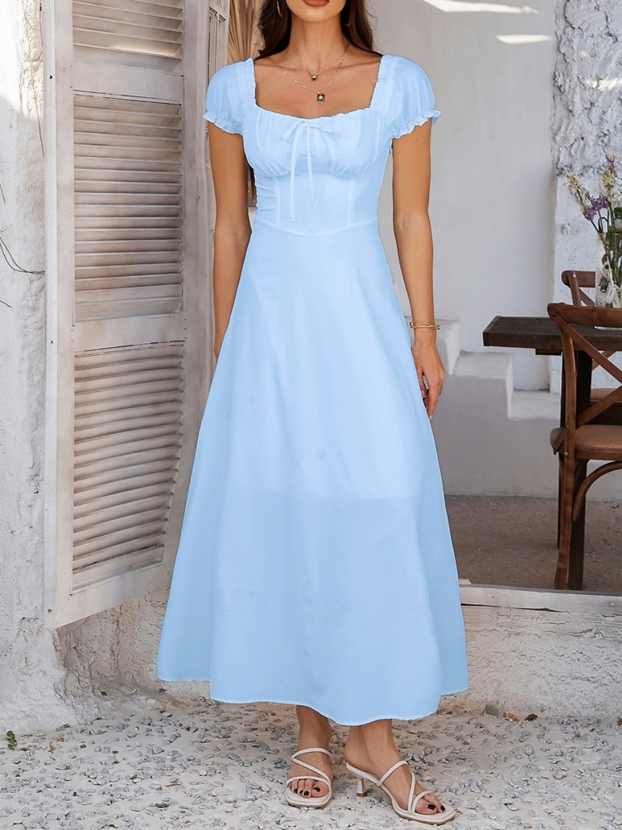 Dam Långklänning Maxiklänning Vit klänning Vardagsklänning Swingklänning Sommarklänning Mode Modern Elegant klänning Dagligen Datum Helgen Normal Slät Kortärmad Fyrkantig hals Svart Vit Gul Marinblå 2025 - $32.99 –P8