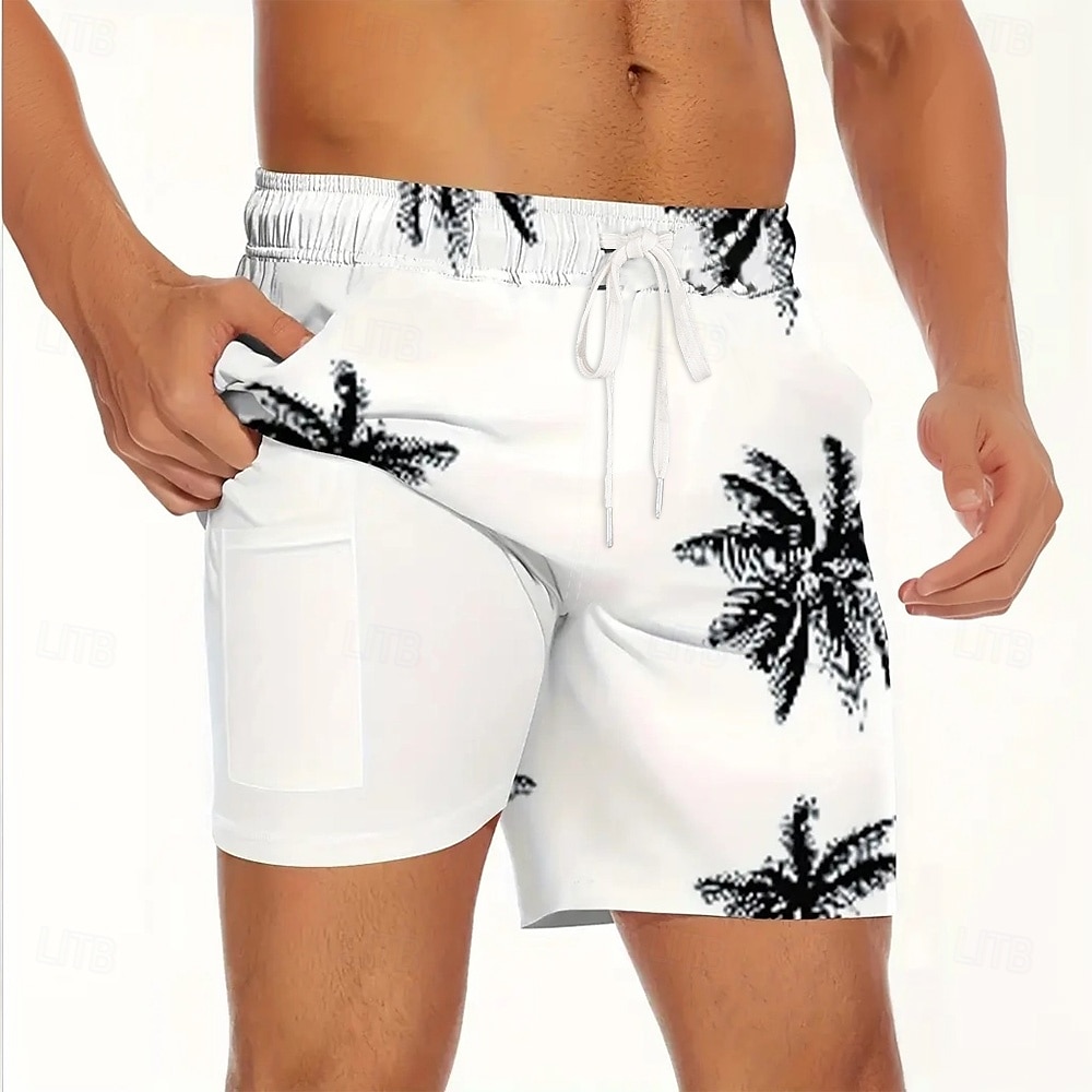 Herren Kokospalme Tropische Pflanzen Gefütterte Shorts 2 in 1 Badeshorts Badeshorts Mittlere Taille Hawaiianisch Strandbekleidung Seitentaschen Mit Kompressionsfutter Elastischer Kordelzug in der 2025 - $21.99 –P1
