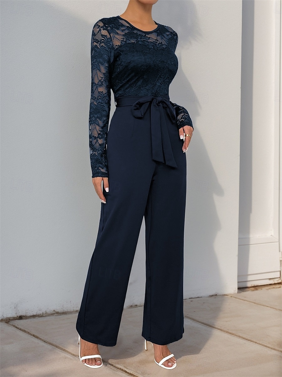 Jumpsuit  Byxdress Brudens Mor Elegant Avslappnad Juvel Hals Golvlängd Polyester Lång Ärmar med Spets 2025 2025 - $79.99 –P7