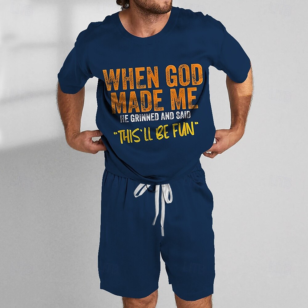 Herr Text / nummer 2st T-shirts uppsättningar Summer Tops Kortärmad Korta byxor Rund hals Semester Ledigt vardag Utomhus Sport Dagligen 3D-utskrift Sommar Mörkgrön Svart askfärgad 2025 - $25.99 –P1