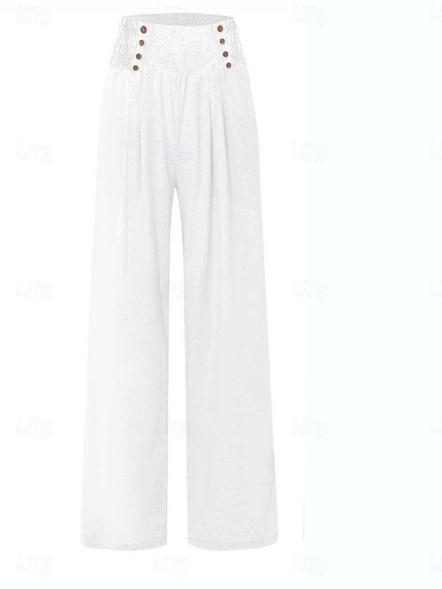 Pantaloni ampi in cotone e lino da donna A tinta unita Chinos Pantaloni baggy Basic Casual Lunghezza intera Vita alta Semplice Fascia elastica Comodo Morbido Confortevole Micro-elastico All'aperto del 2025 a $25.99 –P2
