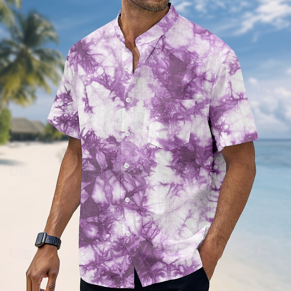 Homens Impressão Tie Dye Camisa Social Camisa de gola alta Manga Curta Moda Casual Férias Feriado Roupa de Praia Verão Primavera Colarinho Mandarim Faixa colarinho do vovô Abotoar Impressão 3D Camisa de 2026 por $23.99 –P2