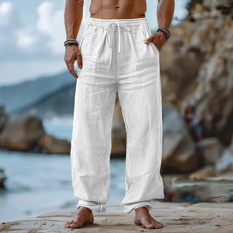 Per uomo Pantaloni di Lino Pantaloni Pantaloni Estivi Coulisse Elastico in vita Gamba Dritta Semplice Comodità Traspirante Lunghezza intera Casuale Quotidiano Ferie Vacanza Moda Nero Bianco del 2025 a $21.99 –P2