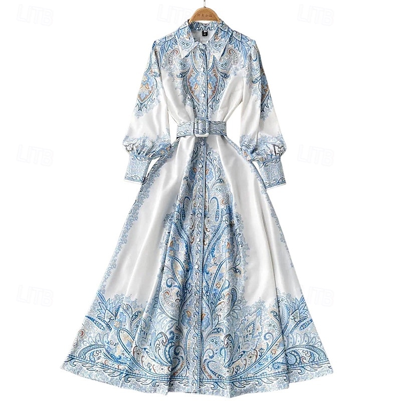 Női Midi ruha Boho ruha Divat Szabadság Alkalmi Hétvége Normál Virág Hosszú ujj Állógallér Fekete Medence Sárgabarack Nyár 2025 - $31.99 –P2