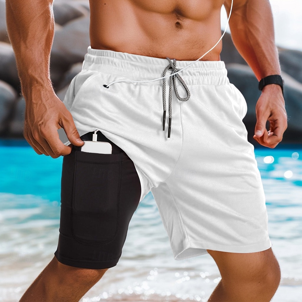 Homens Shorts Forrados calções atléticos Shorts de Natação 2 em 1 Shorts de Natação Calção Com Cordão Bolsos laterais Cintura elástica Tecido Secagem Rápida Feriado Para Noite Ginásio Férias Esportes de 2025 por $13.99 –P4