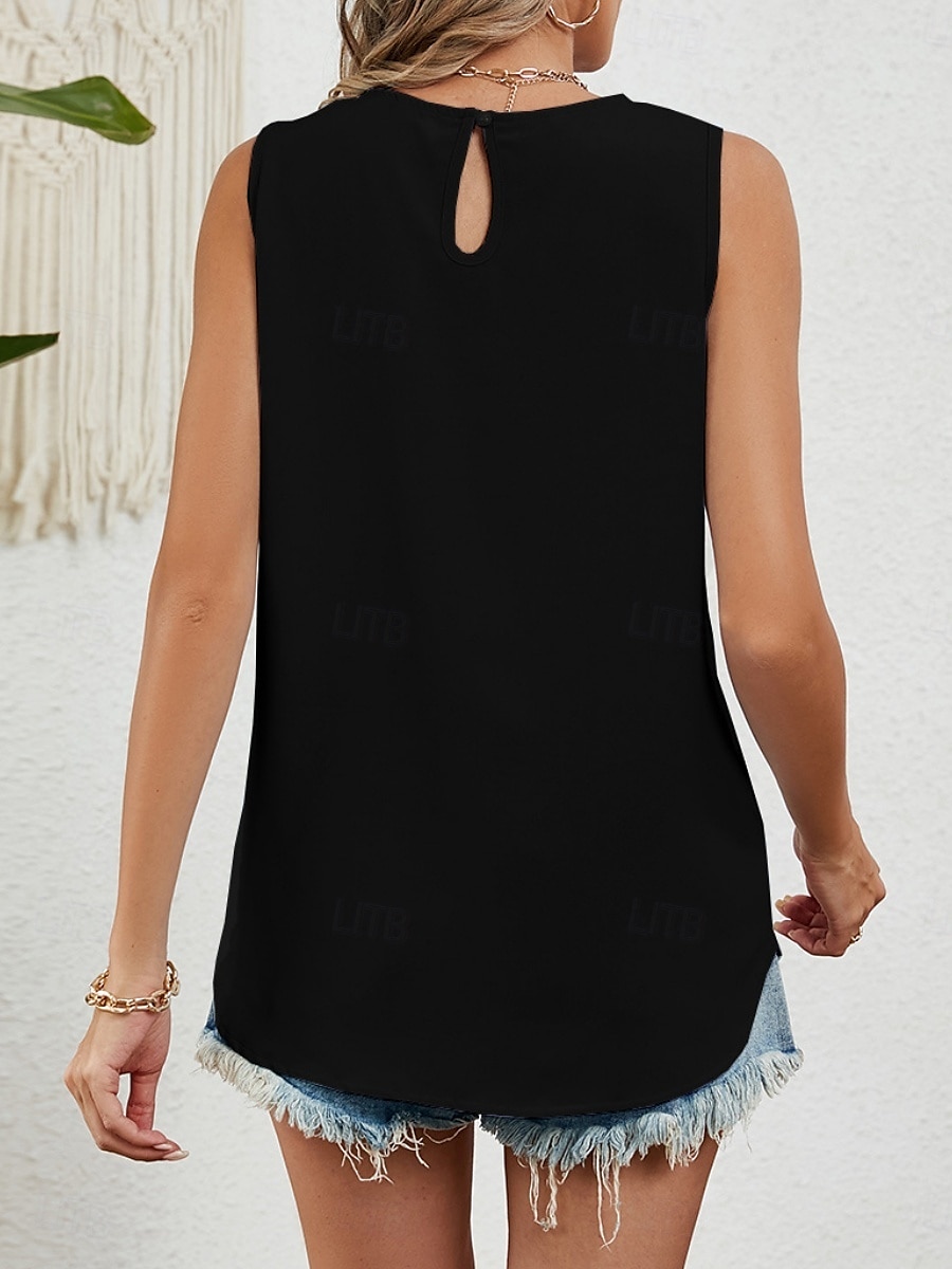 Dame Skjorte Bluse Helfarge Stilfull Fritid Ermeløs Crew-hals Vanlige topper Daglig Svart Hvit Rosa Vin Grønn Sommer Vår 2025 - $17.99 –P19