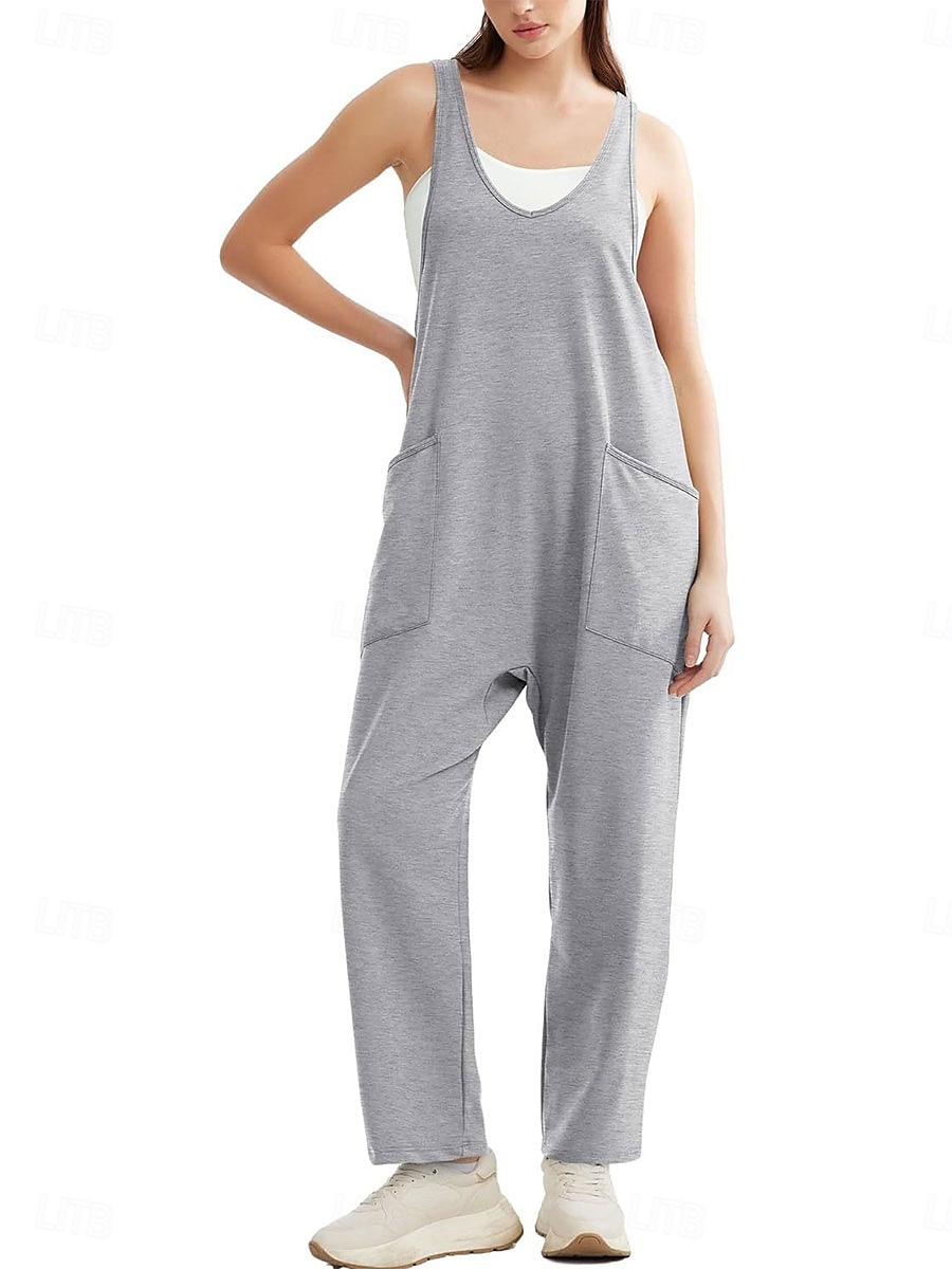 Kvinne Jumpsuit Aktiv Solid Farge Uten Ermer V-Hals Lomme Ferie Daglig Regulær Passform Svart Rosa Armégrønn Sommer 2025 - $28.99 –P12