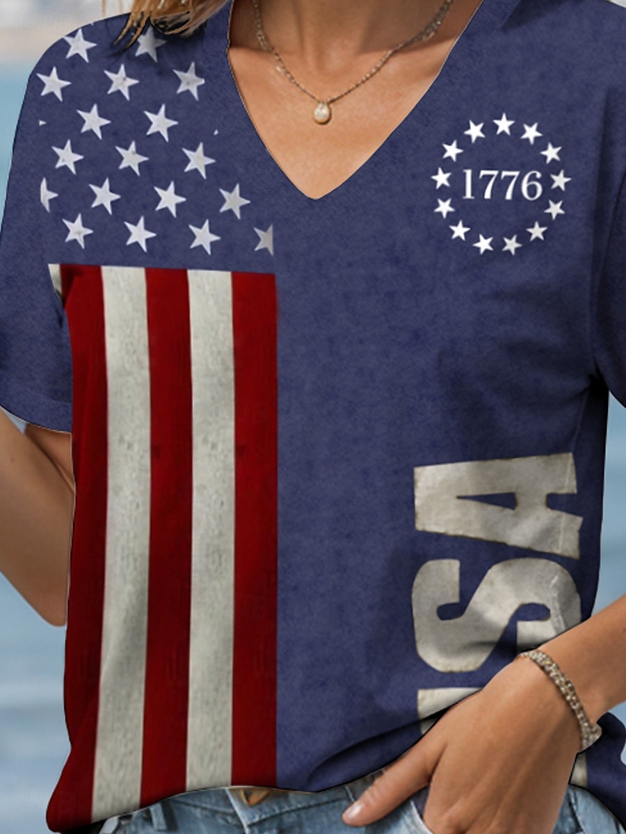 T-Shirt da Donna per il Giorno dell'Indipendenza Grafica Bandiera Lettera Casual Maniche Corte Girocollo Top Regolari Quotidiano Stampa Nera Blu Marrone Estate Primavera del 2025 a $19.99 –P3