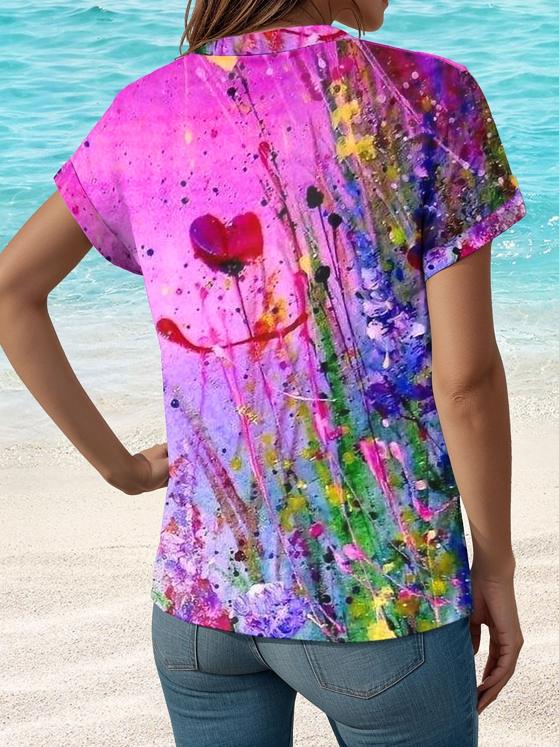 Kvinnes Bluse Blomster Skjorte Grafisk Stilfull Strand Kortermet Skjorte Krage Vanlige Topper Daglig Knapper Trykk Lilla Vår Høst 2025 - $29.99 –P2