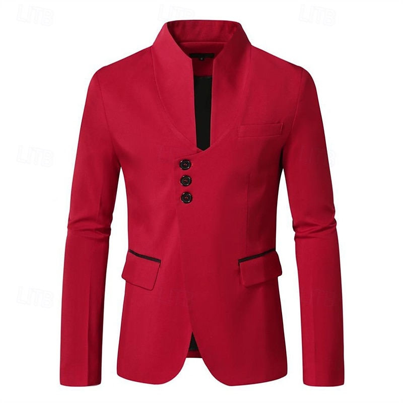 Hombre Graduación chaqueta Negocio Fiesta de Cóctel Fiesta de Boda Moda Casual Primavera Otoño Poliéster Plano Botones Bolsillo Cómodo Botonadura Simple Chaqueta de sport Negro Blanco Rojo Color Caquí 2025 - $49.99 –P6