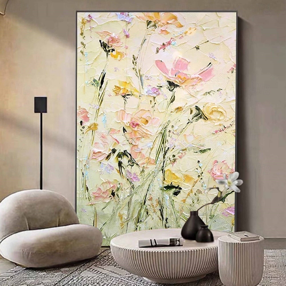 peinture à l'huile de fleurs sauvages peintes à la main, texture 3D faite à la main, peinture à l'huile de fleurs en fleurs, toile de très grande taille, art mural, peinture à l'huile botanique, art de 2025 ? $116.99 –P1