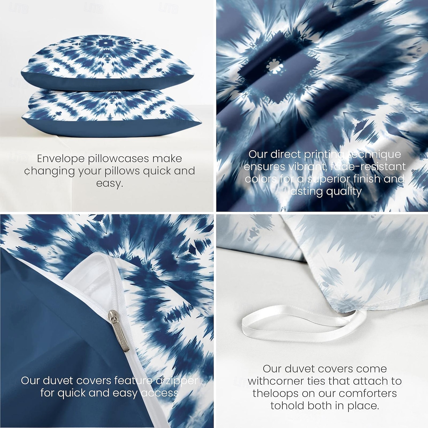 Funda de edredón de mandala tie dye juego de cama tamaño completo juegos de cama funda de edredón suave ligera con 2 fundas de almohada para verano primavera 2025 - $60.99 –P4