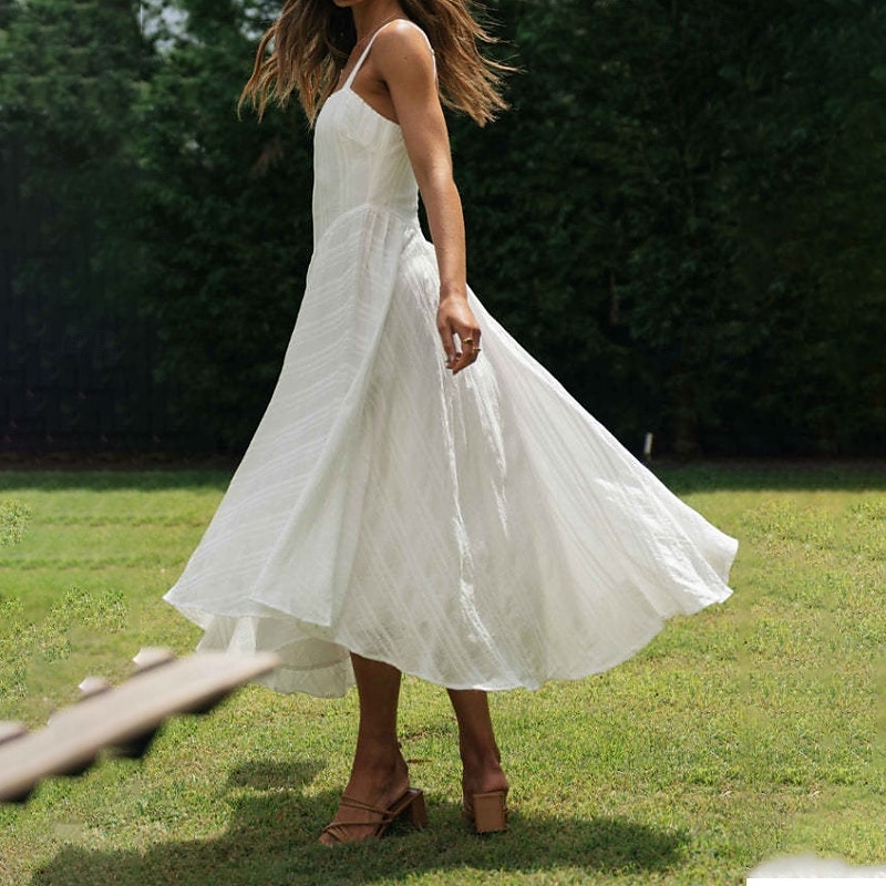 Per donna Abito Midi Abito Bianco Abito da laurea Abito Sottoveste Moda Compleanno Ferie Data Vestibilità regolare Semplice Senza Maniche Spalline sottili Bianco Estate del 2025 a $31.99 –P7