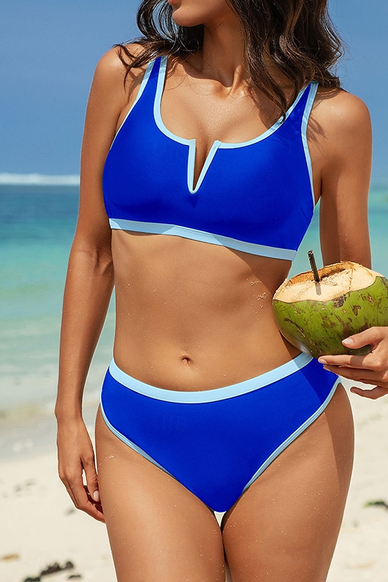 Women's Swimwear Bikini 2 Piece Swimsuit Backless Patchwork Tropical Beach Wear Color Block V Neck Sleeveless Bathing Suits 2025 - $24.99 –P14