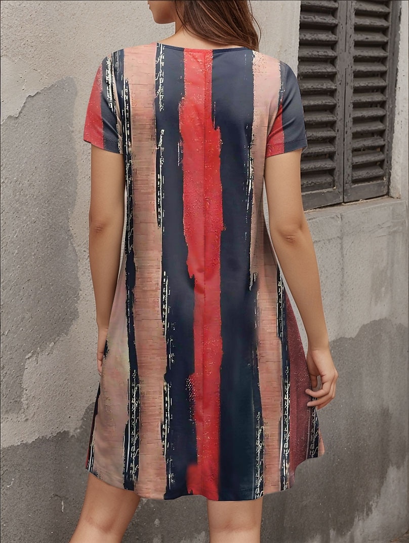 Abito Mini Donne Abito A Line Abito Casual Abito Estivo Stile Casual Quotidiano Fit Regolare Grafica Strisce Maniche Corte Collo a V Rosso Viola Verde Estate Primavera del 2025 a $28.99 –P4