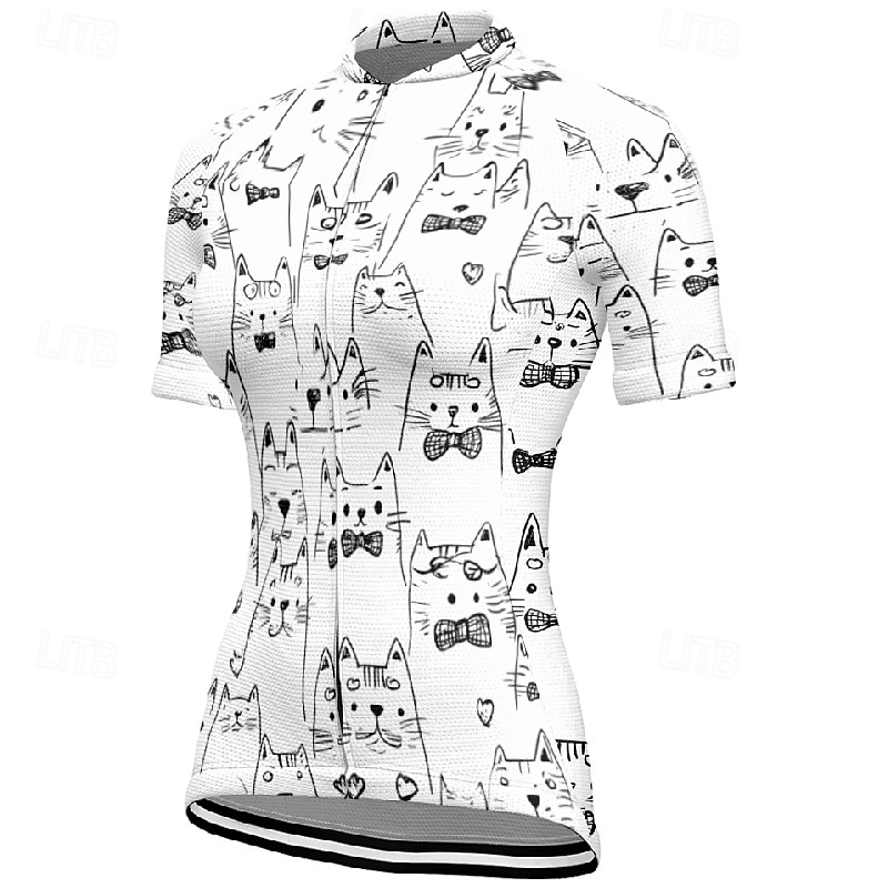 Mujer Maillot de Ciclismo Gato Manga Corta Bicicleta Camiseta Maillot con 3 bolsillos traseros MTB Bicicleta Montaña Secado rápido Diseño Anatómico Capilaridad Transpirable Deportes Negro Blanco 2026 - $23.99 –P15