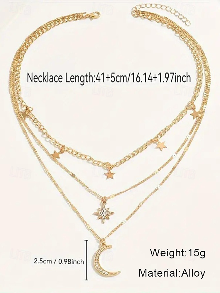Gouden gelaagde maan- en sterhangerketting – elegante bohemian multi-layer kettingsieraden voor vrouwen, sierlijke hemelse bedelketting, perfect voor feesten, bruiloften en geschenken 2026 - $5.99 –P6