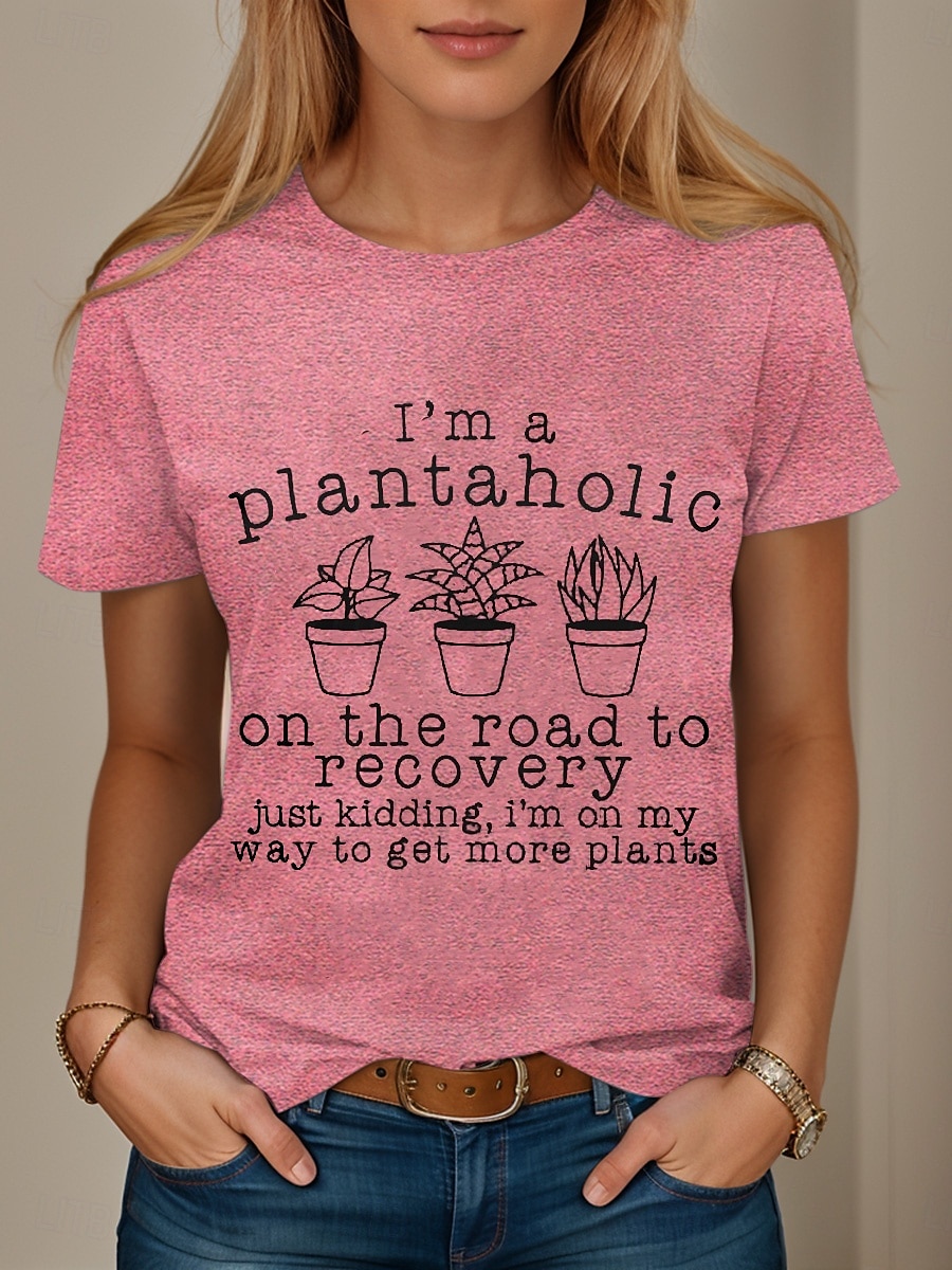 Femmes T-shirt Graphique Lettre Élégant Occasionnel Manche Courte Col rond Hauts Réguliers Quotidien Week-end Imprimé Noir Blanche Rose Claire Bleu Vert Été Printemps de 2025 ? $19.99 –P2