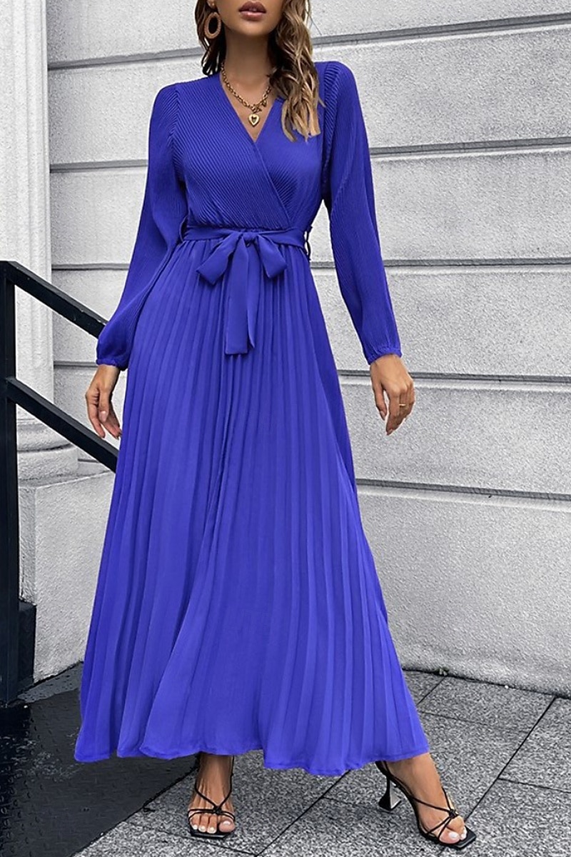 Dam Långklänning Maxiklänning Cocktail klänning Ruched Klänning Elegant Mode Födelsedag Tebjudning Utekväll Normal Slät Långärmad V-hals Svart Rubinrött Grön Sommar 2025 - $29.99 –P17