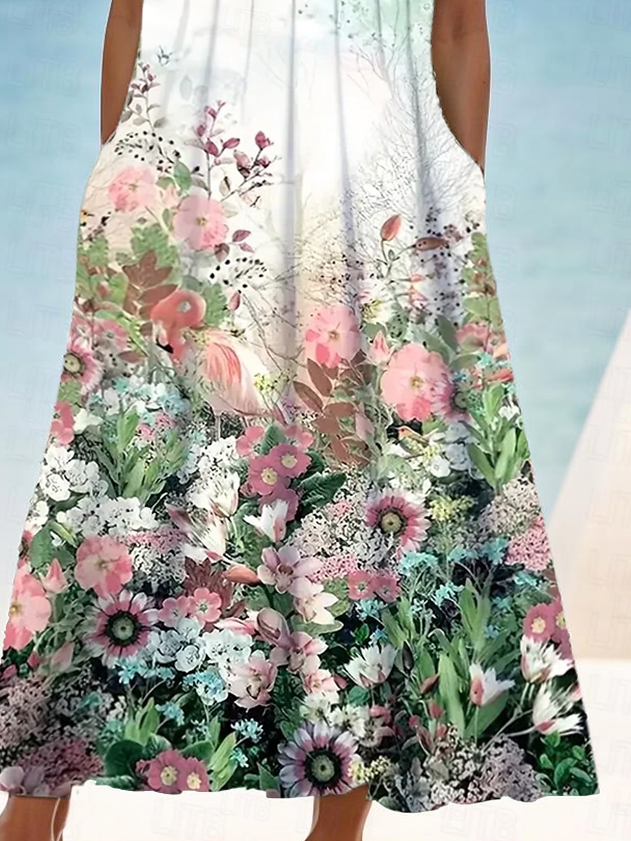 Damen Midikleid Trägerkleid Sommerkleid Faltenkleid Elegant Urlaub Boho Urlaub Täglich Strand Normale Passform Ombre Blumen Grafik Ärmellos Rundhalsausschnitt Hellgrün Sommer Frühling 2025 - $36.99 –P3