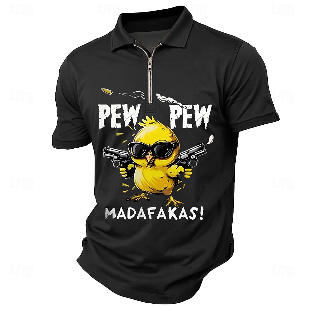 Men's Text Chick Zip Polo Shirts Short Sleeve Polo Shirts Collared Shirts Casual Outdoor Athleisure 3D Print Summer Black Red Dark Green 2025 - $21.99 –P1