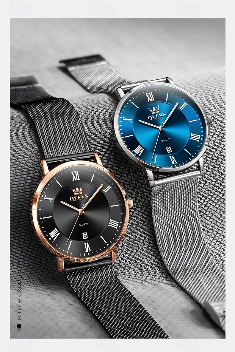 OLEVS 5623 Mens Watch Simple Leisure Roman Scale Date Dial Stainless steel Waterproof Quartz Watch Rose Black 2025 - $39.99 –P4