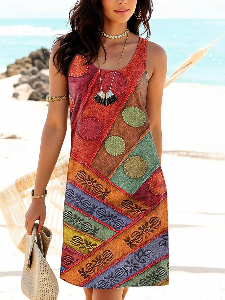 Pentru femei Rochie Mini Rochie de Vară Rochie de vară Vacanță Casual Zilnic Potrivire Largă Grafic Geometric Buline Fără manșon În U Roz Îmbujorat Roșu-aprins Albastru piscină Vară 2025 - $21.99 –P1