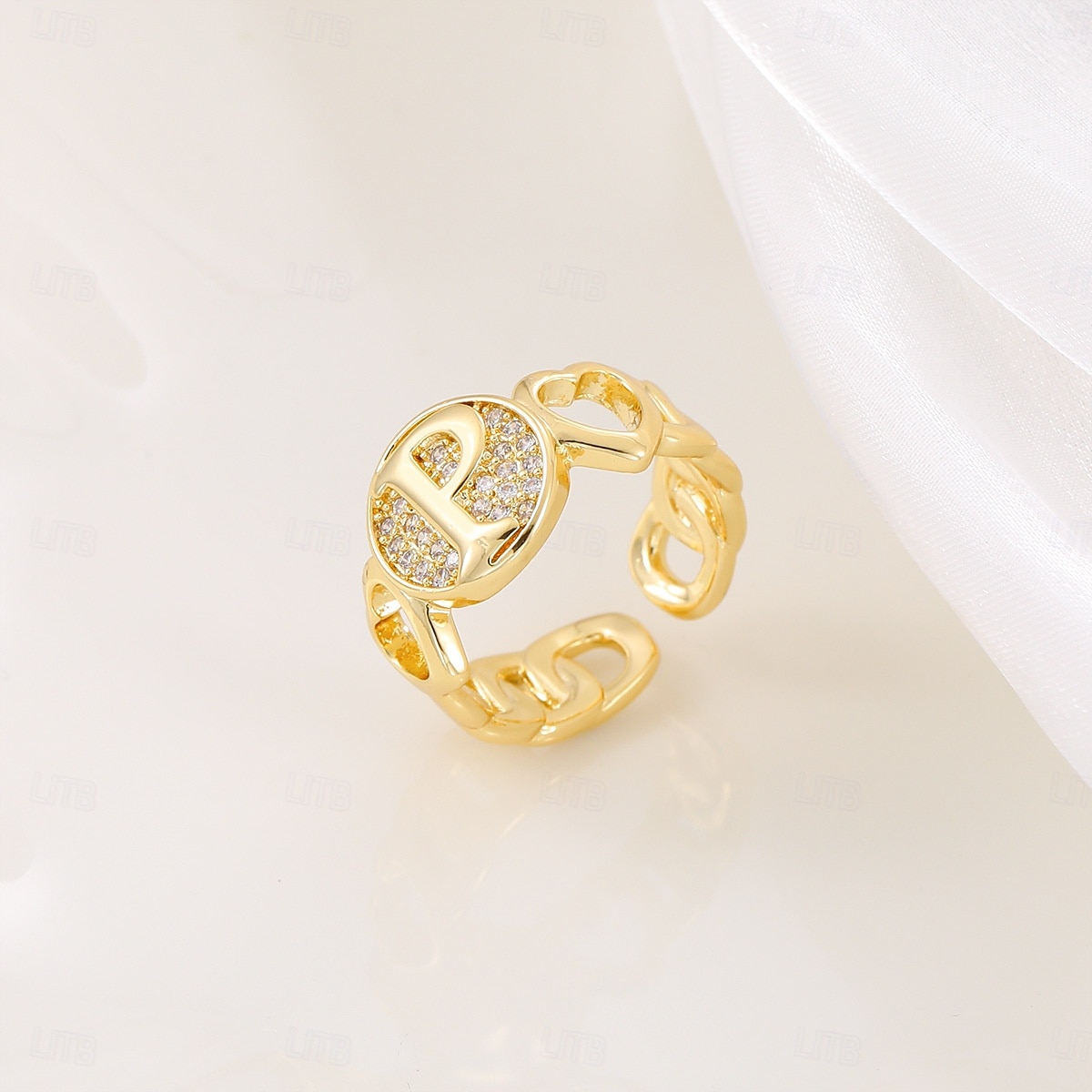 gepersonaliseerde letterring, cadeau voor moeder, 18k vergulde koperen ring, glad hartontwerp, verstelbare open band met zirkoon, stijlvolle en veelzijdige sieraden voor vrouwen 2025 - $5.99 –P2