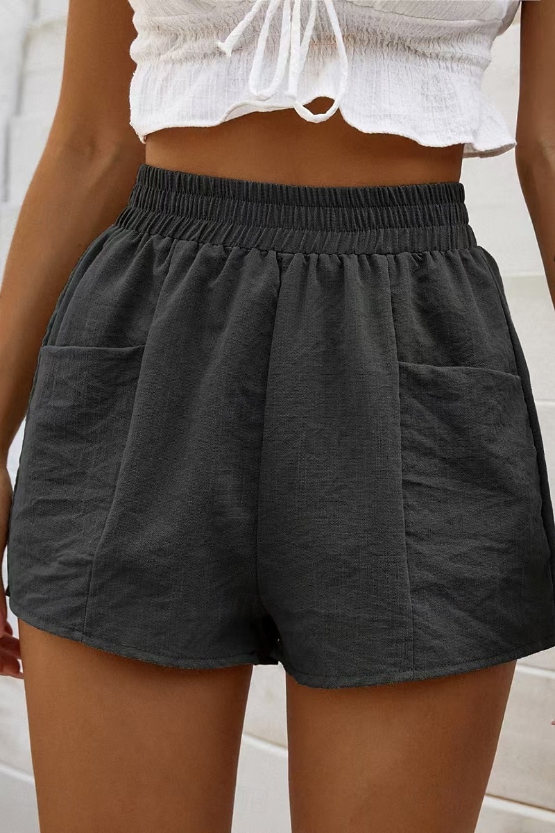 Femmes Short inspiré du lin Shorts Slacks Streetwear Occasionnel Court Naturel Uni Avec Poches Taille Élastique Extérieur Confortable Sortir Décontracté Quotidien riz blanc Vert Véronèse gris foncé de 2025 ? $16.99 –P5