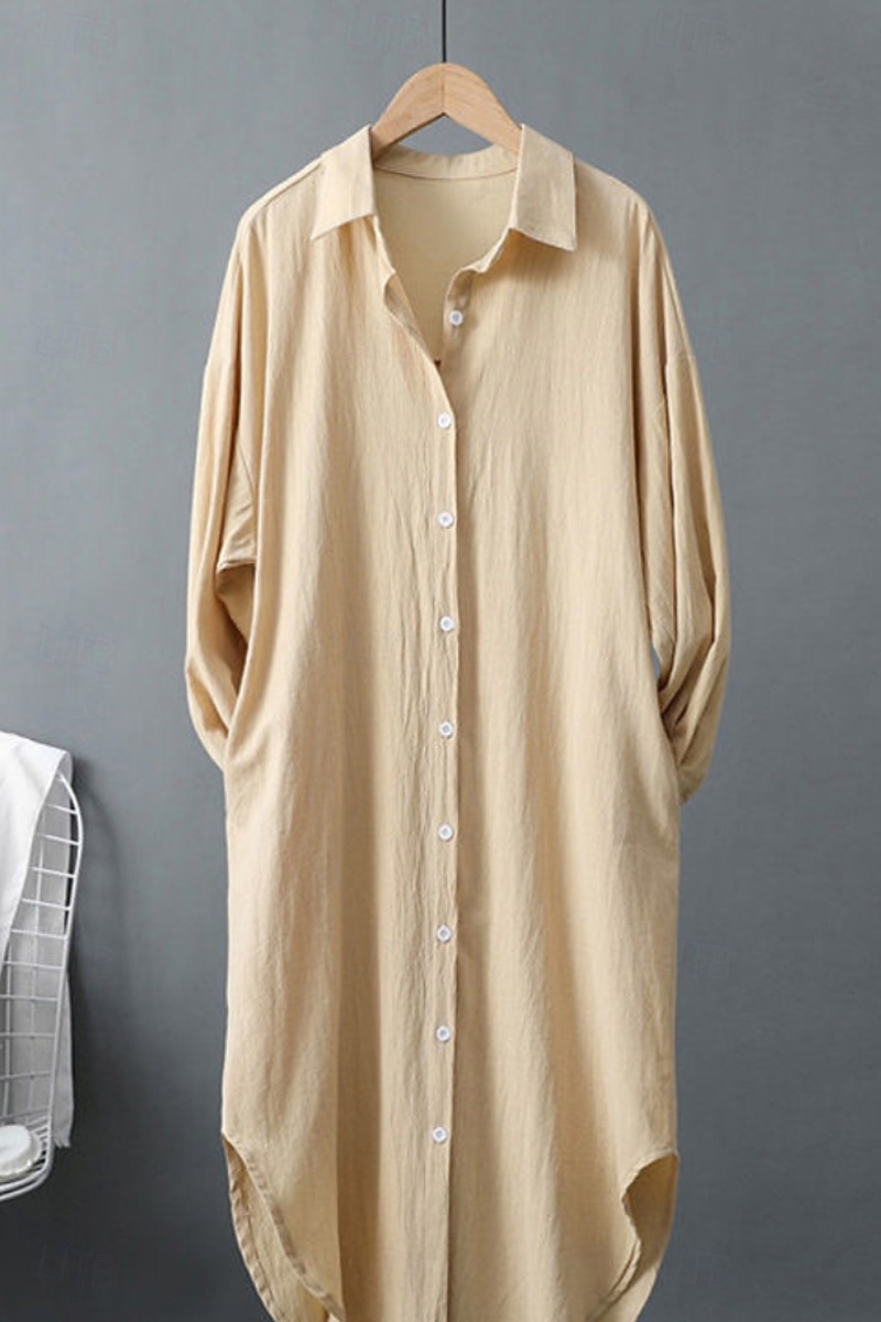 Per donna Abito Midi Abito Camicia Abito in cotone e lino Moda Essenziale Classico Vacanza Ferie Uscire Vestibilità regolare Semplice Manica Lunga Colletto a Camicia Nero Bianco Verde chiaro Rosa del 2025 a $26.99 –P12