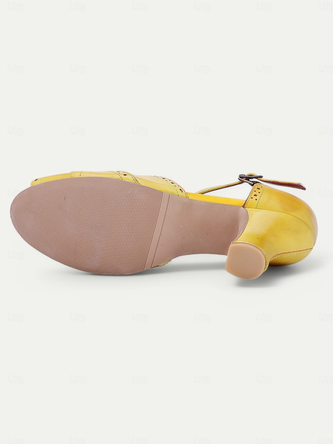 dámské vintage žluté vykukující podpatky z 30. let – retro kožené sandály s páskem kolem kotníku a brogue detaily pro elegantní dámy, ideální na večírky a formální události 2025 - $84.99 –P4