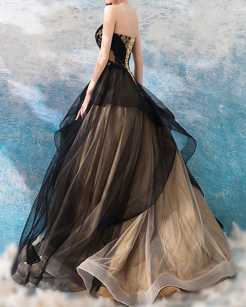 Ball Gown Bál Ruhák Elegáns Ruha Formális Esküvői Vendég Hosszú Ujjú Ujjatlan Szív Formájú Virágos Kábel Csipke Ráncolt 2025 - $141.99 –P3