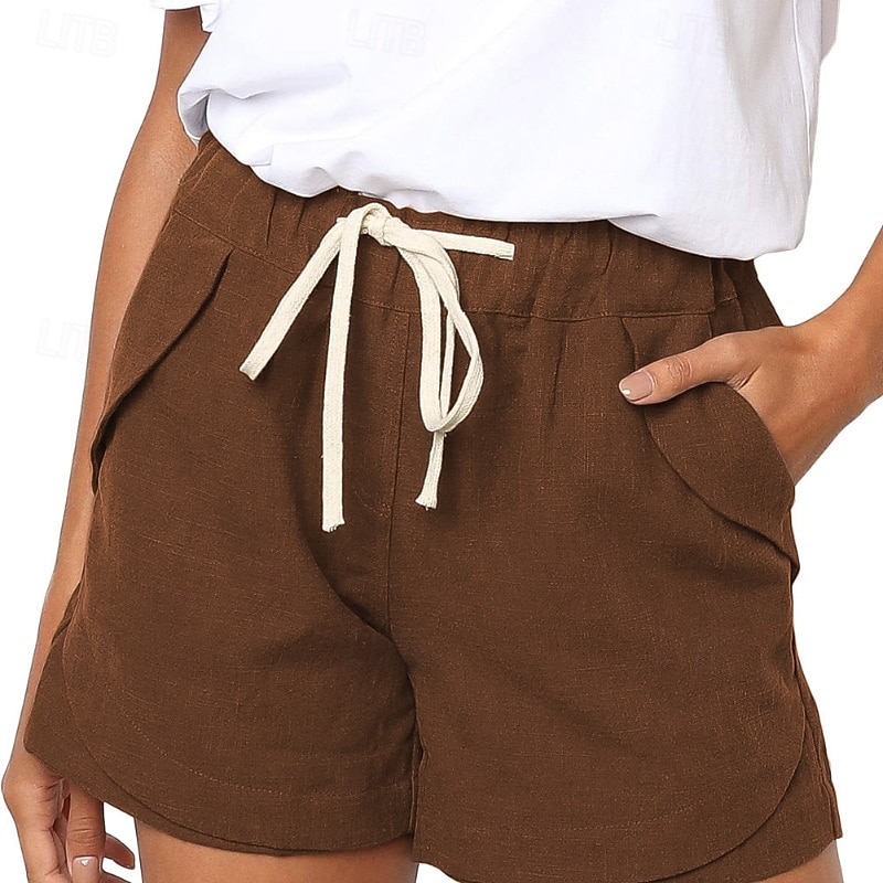 Pentru femei Pantaloni Scurți Pantaloni Șic Stradă Casual Scurt Natural Simplu Buzunar Respirabilitate Απαλό Comfortabil Micro-elastic În aer liber Vacanță Negru Alb Gri Deschis Cafea Vară Fit regulat 2025 - $20.99 –P15